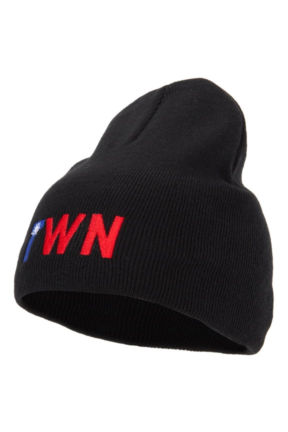 Taiwan Country Three-Letter TWN Flag Embroidered 8 Inch Knitted Short Beanie - Black OSFM