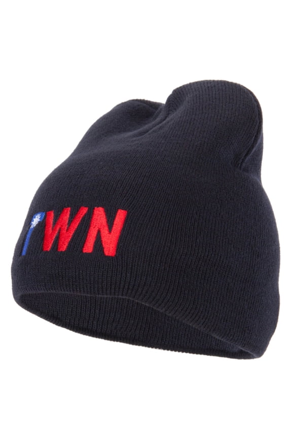 Taiwan Country Three-Letter TWN Flag Embroidered 8 Inch Knitted Short Beanie - Navy OSFM