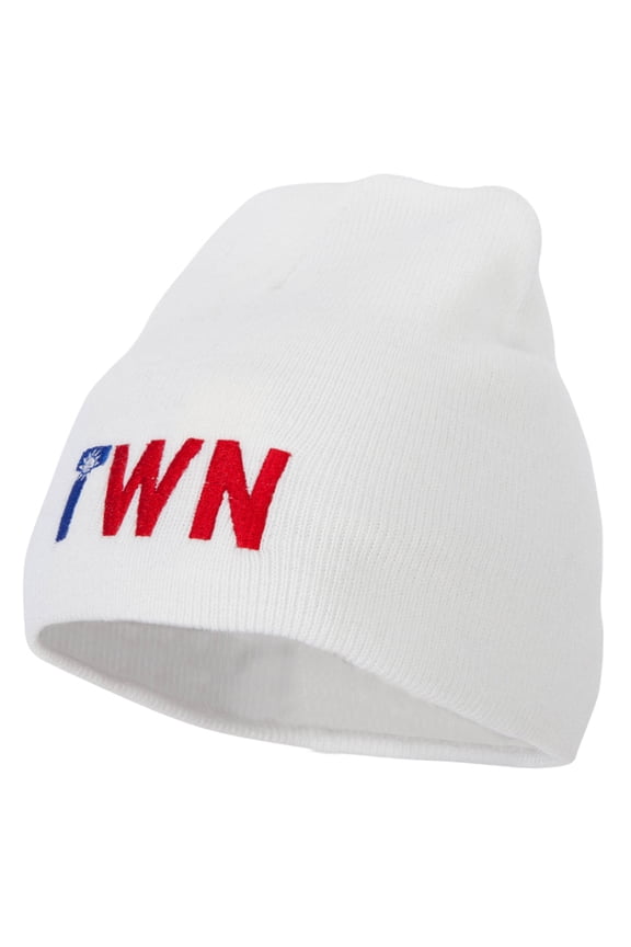 Taiwan Country Three-Letter TWN Flag Embroidered 8 Inch Knitted Short Beanie - White OSFM