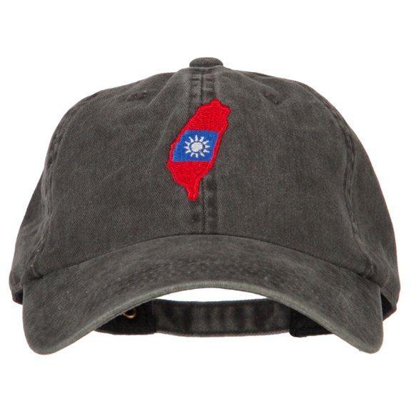 Taiwan Flag Map Embroidered Washed Cotton Twill Cap - Black OSFM