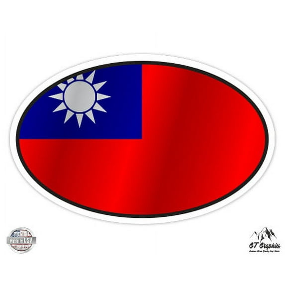 Taiwan Flag Oval - 3" Vinyl Sticker - For Car Laptop I-Pad Phone Helmet Hard Hat - Waterproof Decal