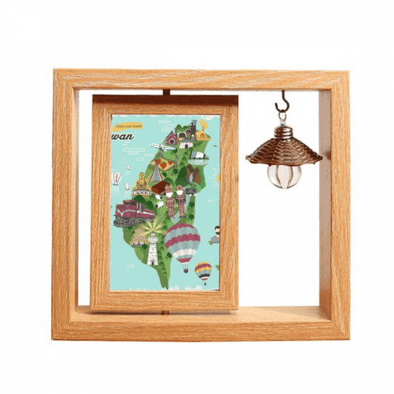 Taiwan Map Landscape China Travel Wooden Rotating Picture Photo Frame 4x6