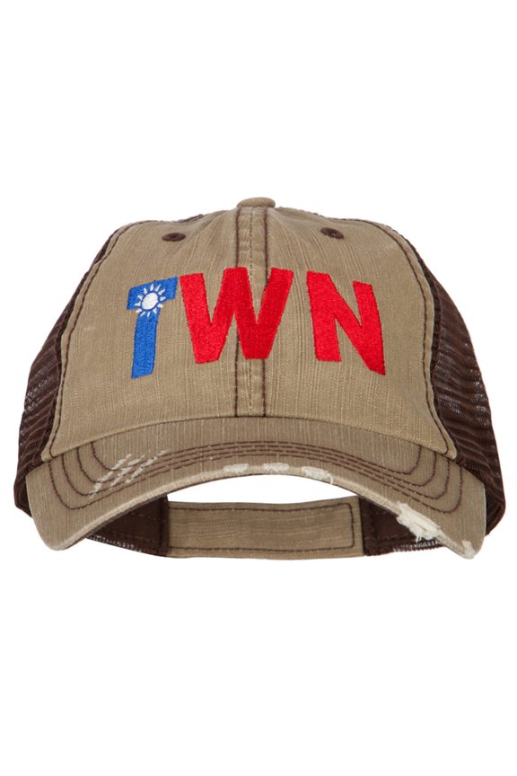 Taiwan TWN Flag Embroidered Low Profile Cotton Mesh Cap - Khaki Brown OSFM