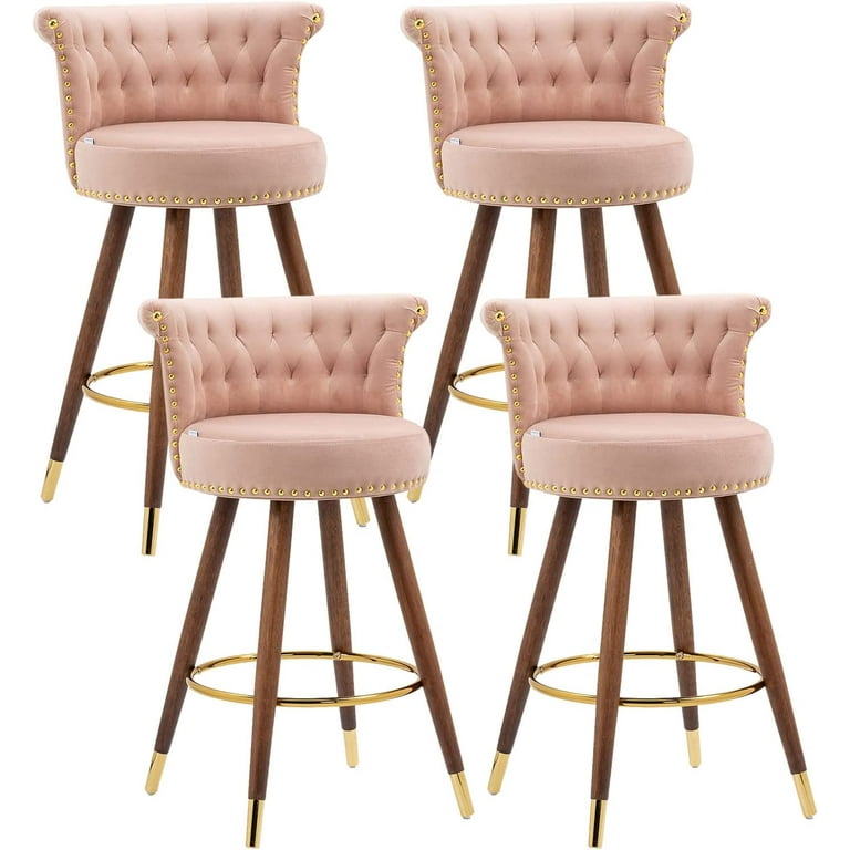 Taiweny Counter Height Bar Stools Set of 4, 27” Velvet Tufted 360