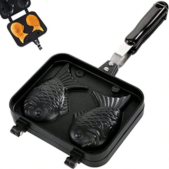 Taiyaki Fish-shaped Cake Pan Non-stick Waffle Cake Maker with Long Handle Pancake Baking Double Pan Mold
