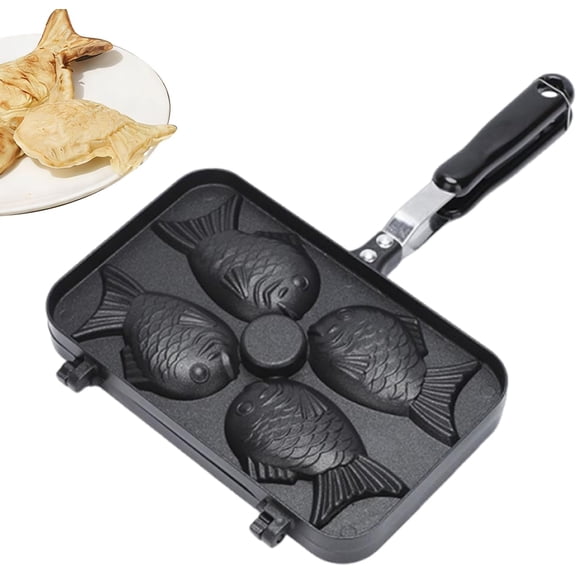 Taiyaki Pan Fish Shaped Dessert Mold with 4 Cavity Nonstick Cast Iron Plate for Snacks