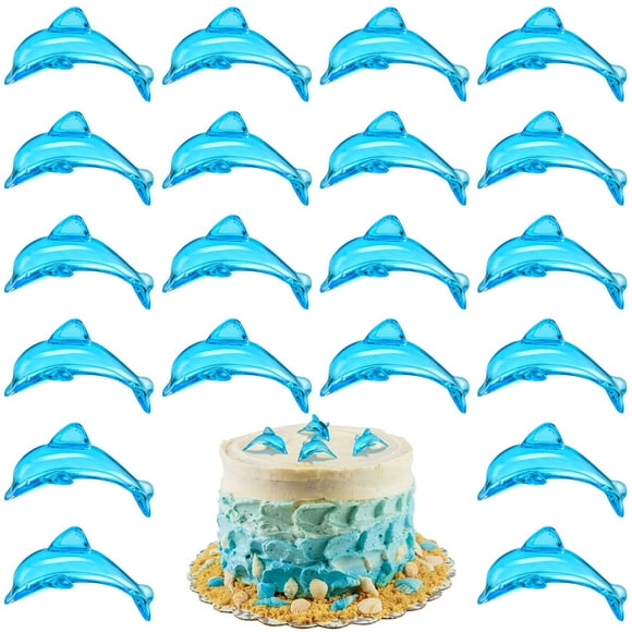 Taiyin 125 Pcs AJH3Acrylic Dolphins Cupcake Toppers Blue Figurines Birthday Party Decorations Cake Topper for Sea Nautical Mermaid Themed Birthday Party Favors Baby Shower Decorations