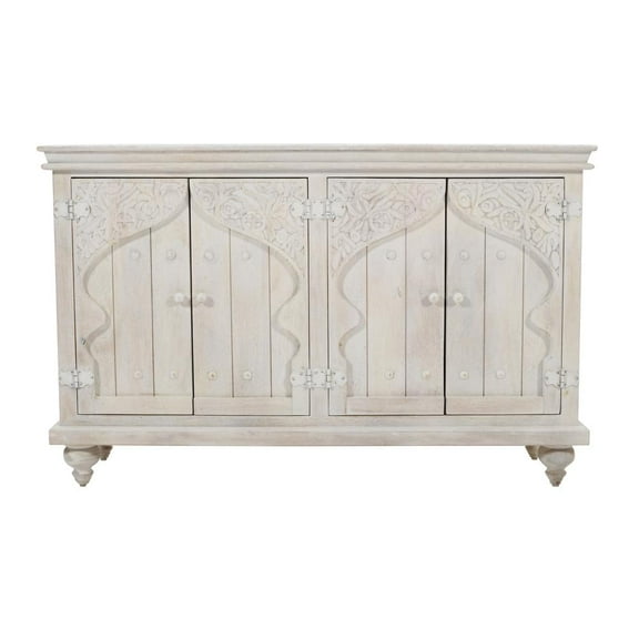 Taj 60" Hand Carved Solid Wood Global Bohemian Four-Door Sideboard Cabinet