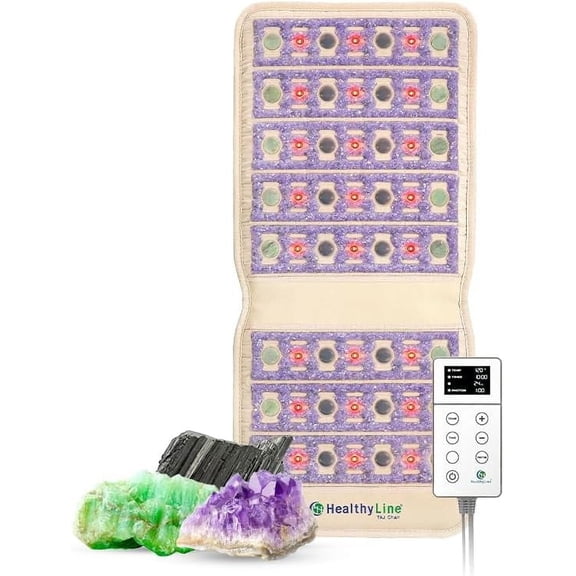 Far Infrared Chair Heating Pad - Natural Gemstones Mat for Back Pain - PEMF, Negative Ions and Photon Lights - 40" x 18"