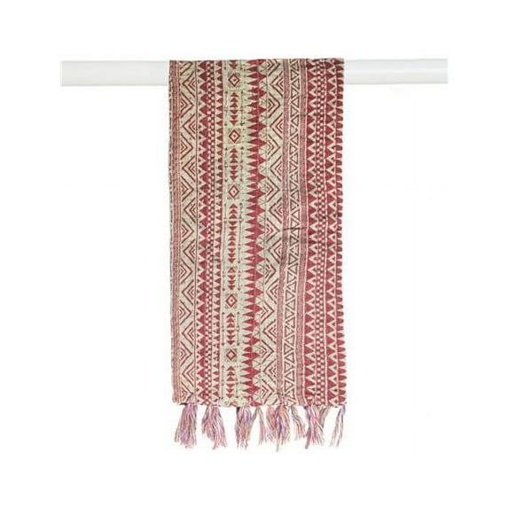 Taj Hotel 676685040060 18 x 72 in. Kantha Cotton Scarf - Green & Burgundy