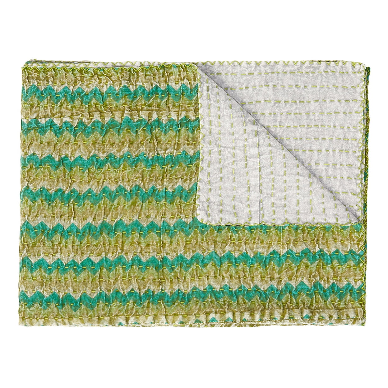 Handcrafted Reversible Green and White Cotton Throw Blanket