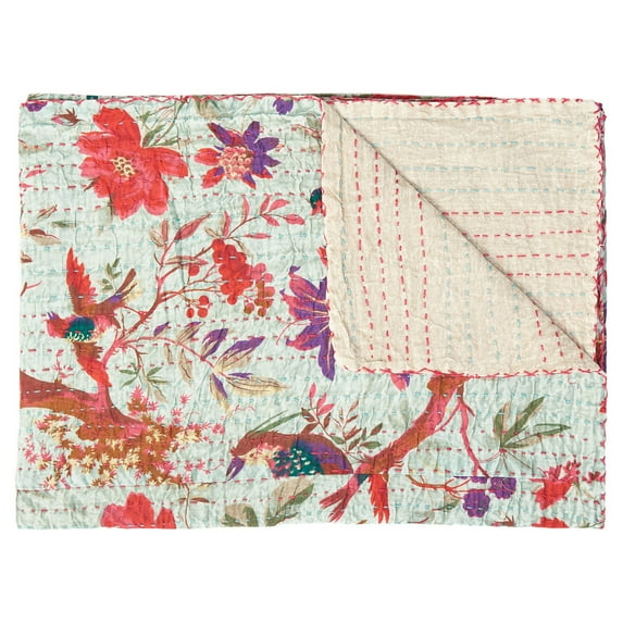 Taj Hotel Kantha Cotton Throw 50x70 Handcrafted Patchwork Quilt India