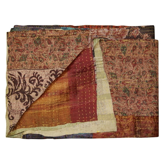 Taj Hotel Kantha Silk Throw 50x70 Lightweight Handmade Cotton India Decor