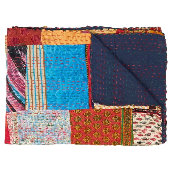 Taj Hotel Kantha Silk Throw 50x70 Patchwork Cotton Handcrafted