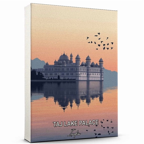 Taj Lake Palace Travel Canvas Wall Art India Canvas A Scenic Artwork That Evokes Calmness, Wanderlust, and Connection with the World