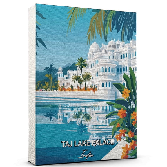 Taj Lake Palace Travel Canvas Wall Art India Canvas A Scenic Artwork That Evokes Calmness, Wanderlust, and Connection with the World