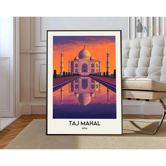 Taj Mahal Architecture Poster, White Marble Agra Monument Decor