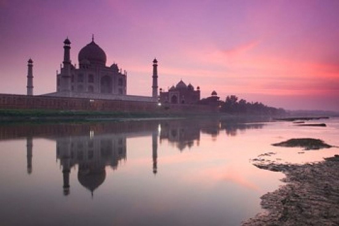 Taj Mahal From Along the Yamuna River at Dusk India Canvas Art - Walter Bibikow DanitaDelimont (36 x 24)