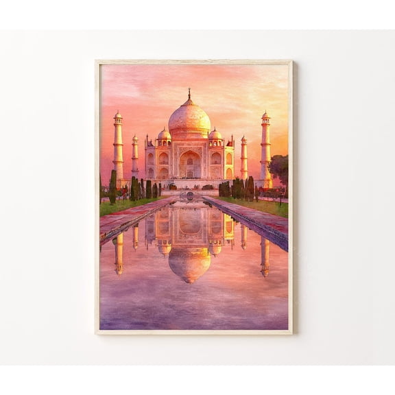 Taj Mahal India Architecture Sunset Agra Wall Art, Unframed Paper Poster 8x10in