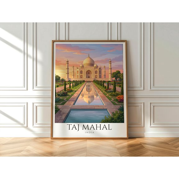 Taj Mahal Reflection Print India Landmark Symmetrical Garden Architecture Wall Art