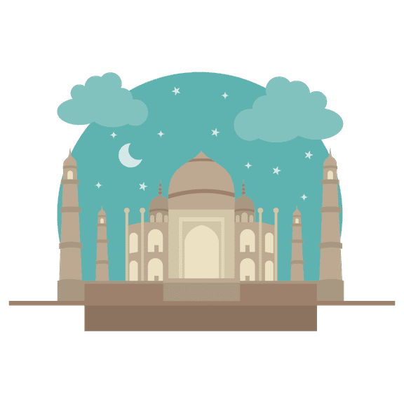 Taj Mahal Under Night Skies 14" x 20" Historical Building Bedroom Vinyl Wall Décor Glass Dome Cartoon Art Design Home Living Room Famous Landmark Wall Decal Sticker