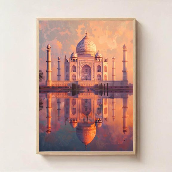 Taj Mahal Wall Art India Landmark Romantic Sunset Decor, Stretched Canvas