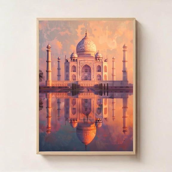 Taj Mahal Wall Art India Landmark Romantic Sunset Decor, Unframed Canvas 12x16in