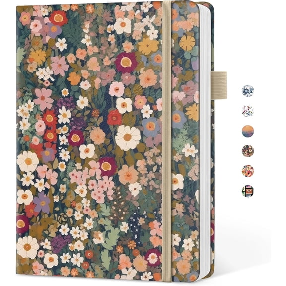 Taja Pretty Lined Journal for Women, Aesthetic Cute Hardcover Leather Journal for Writing, A5 College Ruled Notebook for Work & Note Taking, Perfect for Office School Home, 160 Pages, Meadow Flowers