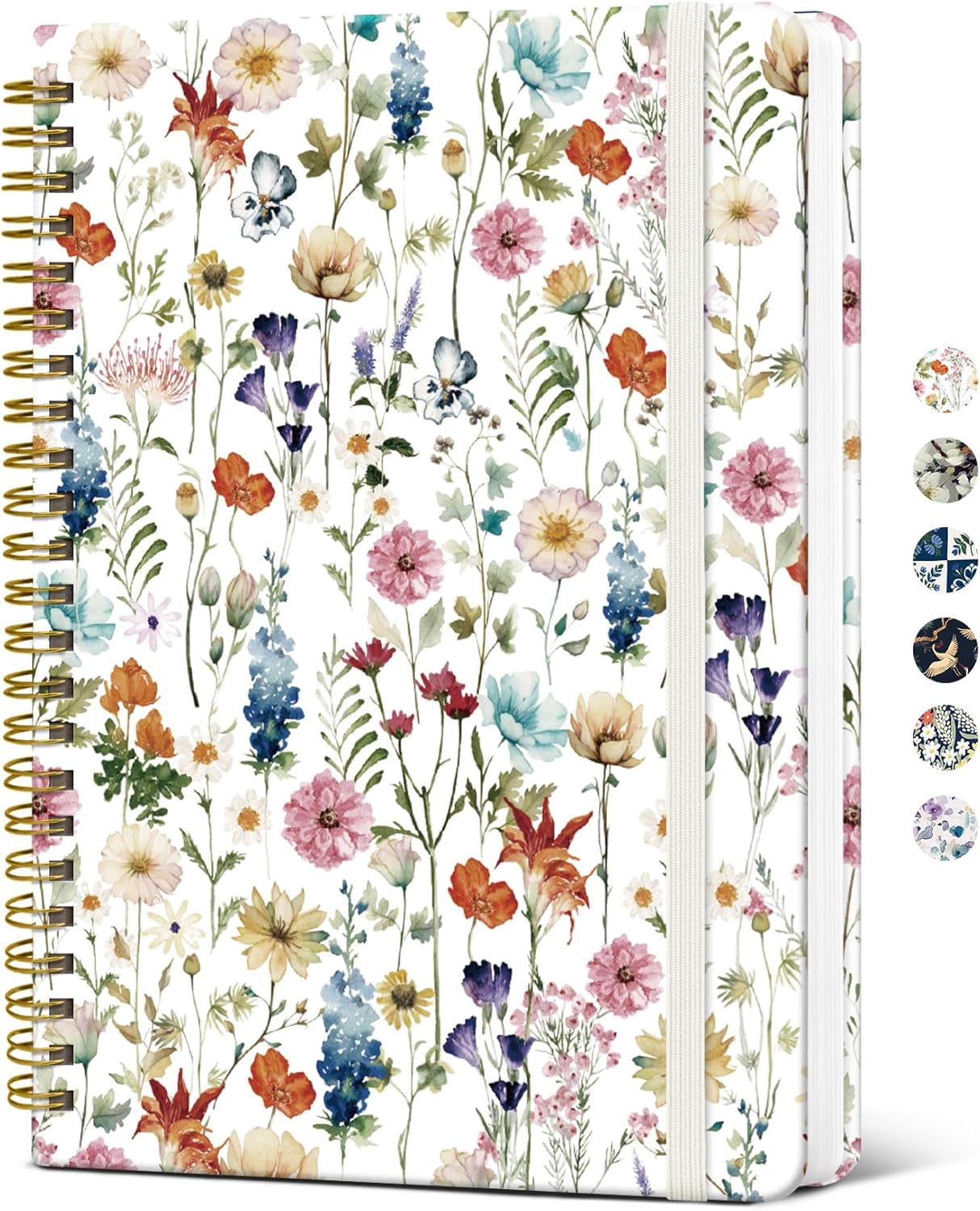 Spiral Journal Notebook for Women, Pretty Hardcover Lined Work & Note Taking, Aesthetic Cute Writing, 140 Pages, 5.8"x8.3", Floral