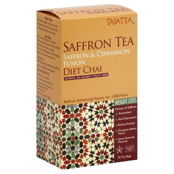 Taja Saffron Cinnamon Diet Chai Tea Bags, 20 Bags