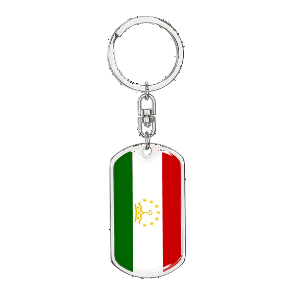 Tajikistan Flag Swivel Keychain Dog Tag Stainless Steel or 18k Gold