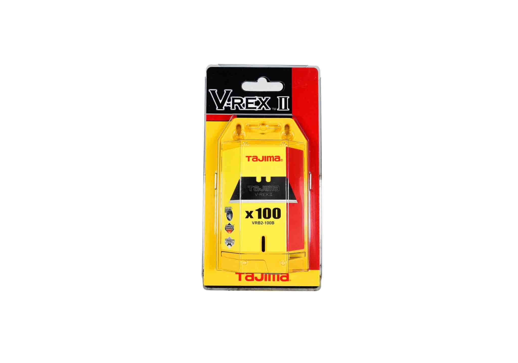 Tajima VRB2-100B V-REX II Premium Tempered Steel Utility Knife Blades, 100-Pack
