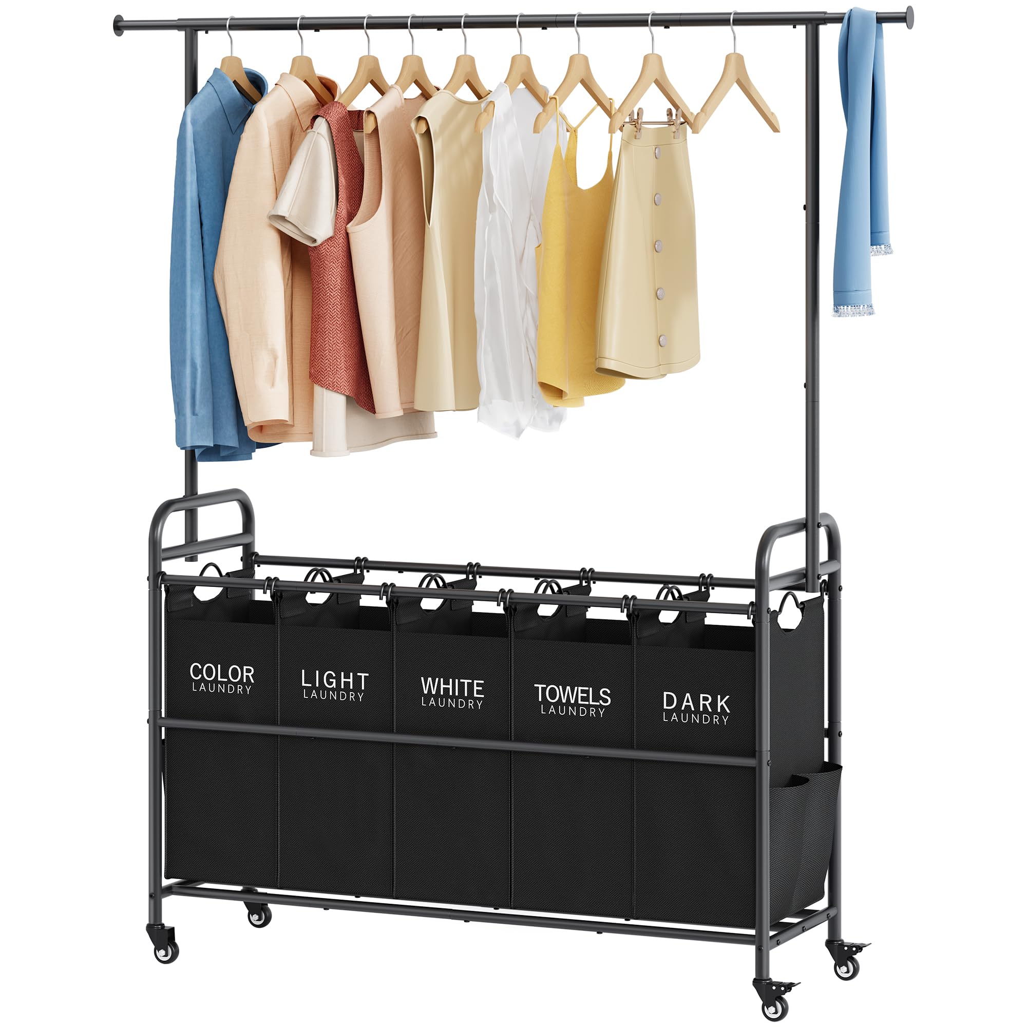 Tajsoon Laundry Sorter with Hanging Rack, 5 Sections Laundry Sorter ...