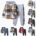 thumbnail image 1 of Takafot Boys Fleece Hooded Plaid Pullover and Joggers 2 Piece Outfit for Toddler Winter Fall Season Clothes Sets(Black,6 Years), 1 of 6