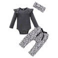 thumbnail image 1 of Takafot Infant Baby Girls Outfits Solid Color Ribbed Long Sleeve Romper + Pants + Headband 3PCS Clothes Set Cute Baby Girl ClothingClothes Set Cute Baby Girl Clothing, 1 of 5