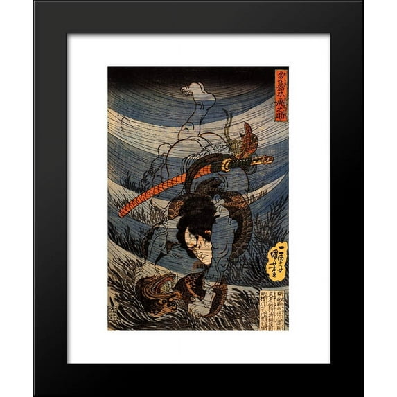Takagi Toranosuke capturing a kappa underwater in the Tamura river 20x24 Framed Art Print by Utagawa Kuniyoshi