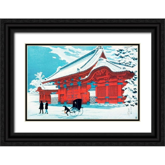 Takahashi, Hiroaki 14x11 Black Ornate Wood Framed with Double Matting Museum Art Print Titled - The Red Gate of Hongo in Snow