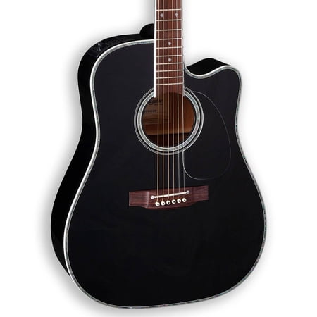 Takamine EF341DX Deluxe Dreadnought 6 String Cutaway Guitar With Case, Black