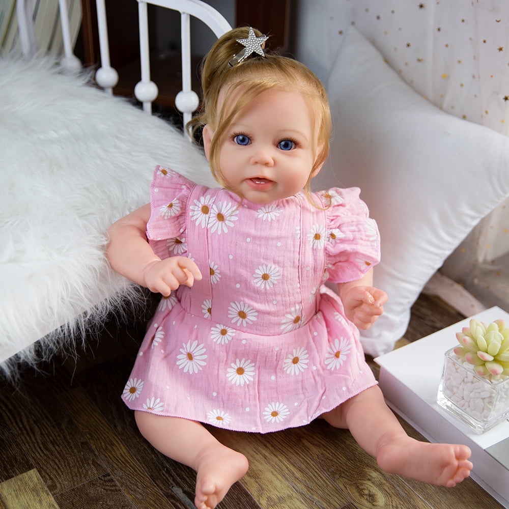 Takanini Reborn Baby Doll 20" Silicone Limbs with Soft Body White Skin Baby Girl Doll Sets Birthday Gift for 3+ Years Toddlers