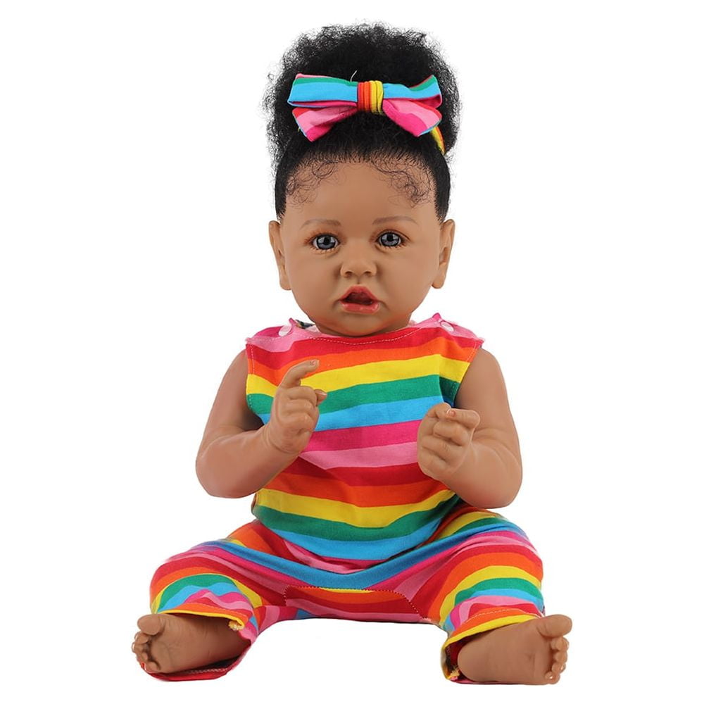 Angelbaby Realistic African American Reborn Baby Dolls Black Girl 19 Inch  Life Like Sleeping Newborn Real Baby Silicone Doll Brown Skin Bebe Reborn