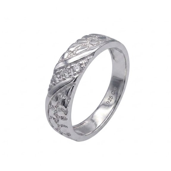 Takar Sterling Silver Unisex Diamond-Cut Nugget Ring, 1/10 cttw Channel Set