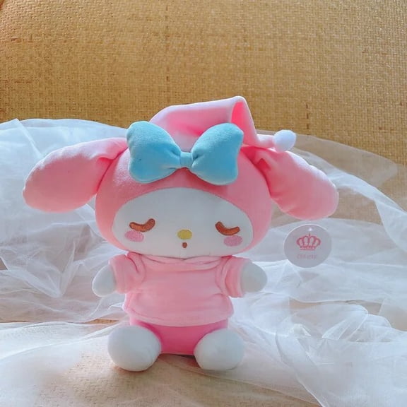 Takara Tomy Sanrio Plush Sleeping Toys Fluffy Stuffed Kitty My Melody Kuromi Ragdoll Dol Home Decor Anime Cartoon Cute Doll Gift