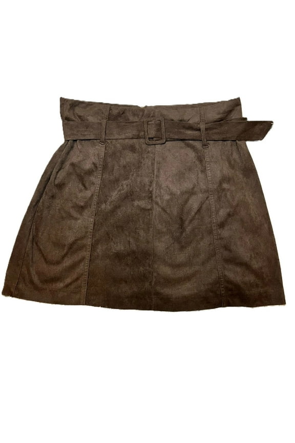 Womens Brown Faux Suede Belted Mini Skirt, brown, Size 5