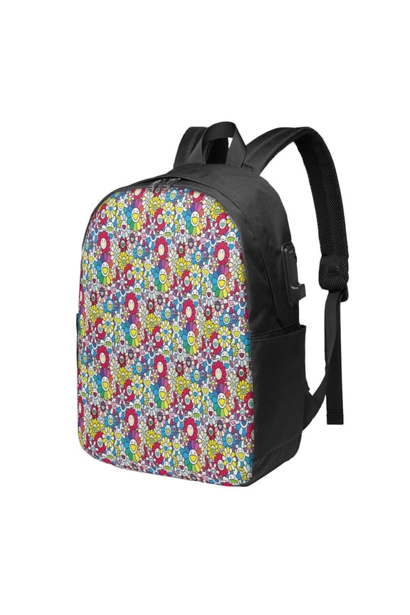 Takashi Murakami Backpack Fashion Travel Backpack Laptop Backpack 17 Inch External Usb Interface Headphone Line Interface