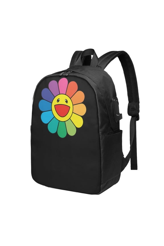 Takashi Murakami Happy Flower Backpack Fashion Travel Backpack Laptop Backpack 17 Inch External Usb Interface Headphone Line Interface