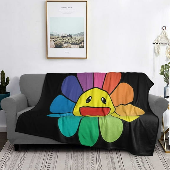 Takashi Murakami Happy Flower Flannel Blanket Funny Ultra-Soft Micro Warm Throw Blanket Fleece Blanket Interesting Gift 50"X40"