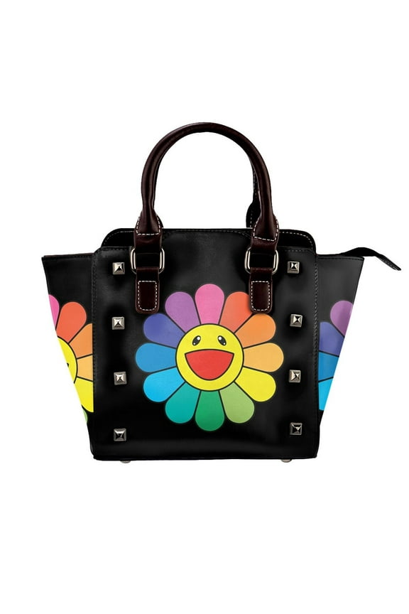 Takashi Murakami Happy Flower Handbag Leather Rivet Shoulder Bag Luxury Fashion Shopping Tote Bag Shouldbag For Women
