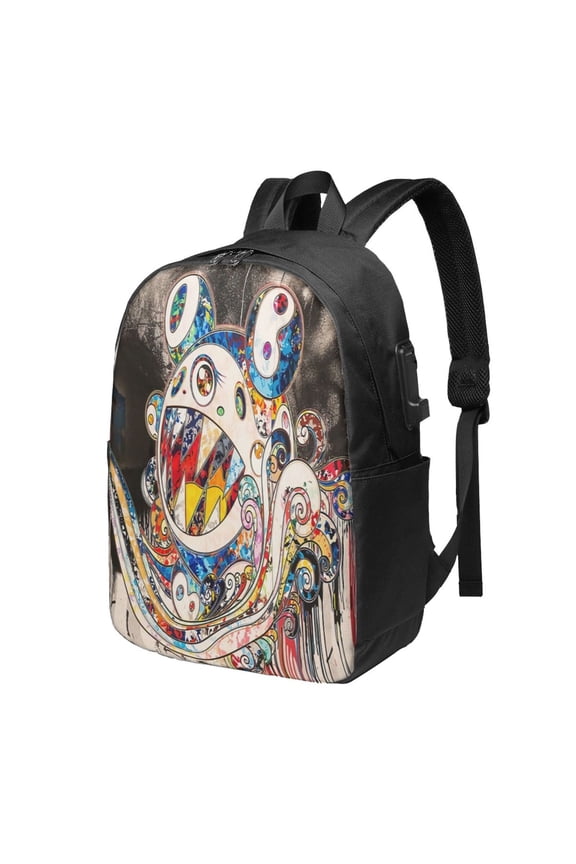 Takashi Murakami - Mirrored Reality Backpack Fashion Travel Backpack Laptop Backpack 17 Inch External Usb Interface Headphone Line Interface