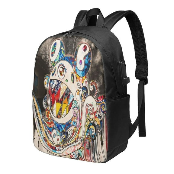 Takashi Murakami - Mirrored Reality Backpack Fashion Travel Backpack Laptop Backpack 17 Inch External Usb Interface Headphone Line Interface