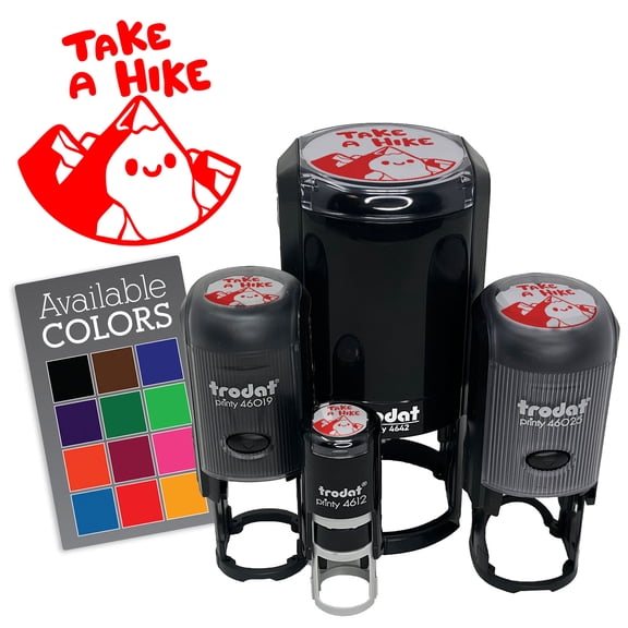 Take A Hike Cartoon Mountain Motivational Hiking Self-Inking Rubber Stamp for Stamping Ink Stamper Crafting Planners - 1/2 Inch Mini - Black Ink